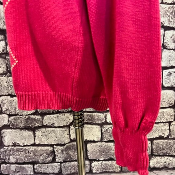 Izod Pink, White & Gray V-Neck Long Sleeve Argyle Front Pullover Sweater Size XL - Picture 5 of 9